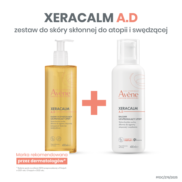Zestaw Avene Eau Thermale Xera Calm A.D, uzupełniający lipidy olejek oczyszczający, 400 ml + balsam uzupełniający lipidy, 400 ml