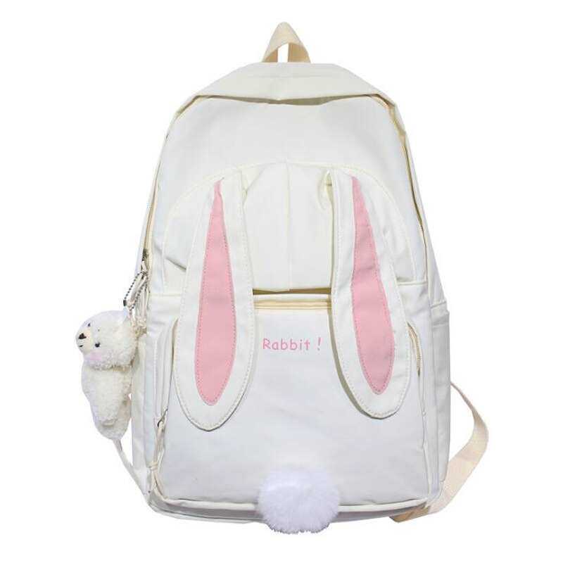 Sac à dos tendance uni à oreilles de lapin, en nylon kawaii, grande capacité, idéal pour l'école et les voyages. Sac à dos multifonction pour adolescentes.