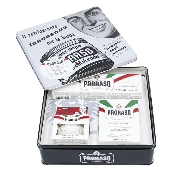 Proraso White Vintage Toccasana, zestaw kosmetyków dla mężczyzn, łagodzący krem przed goleniem 100 ml + krem do golenia 150 ml + balsam po goleniu 100 ml