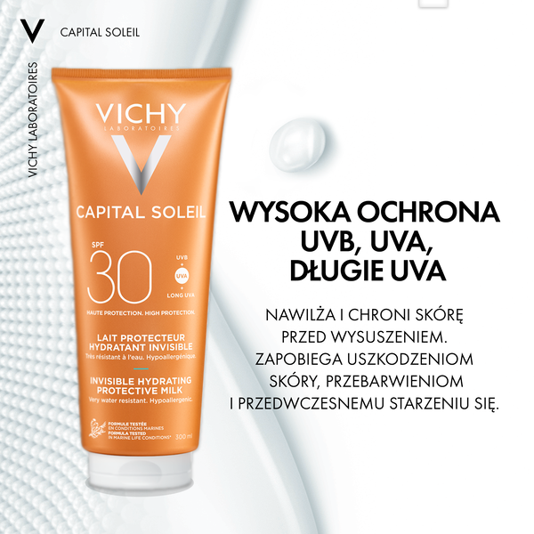 Vichy Capital Soleil, ochronne mleczko do twarzy i ciała SPF 30, 300 ml