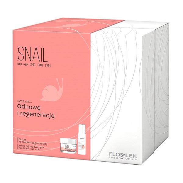 Zestaw Flos-Lek Snail, elixir koncentrat regenerujący, 30 ml + krem odbudowujący, 50 ml
