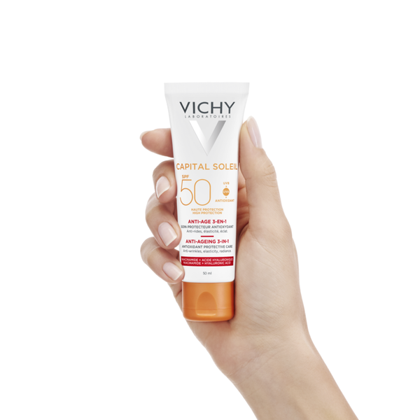 Vichy Ideal Soleil, krem przeciwstarzeniowy do twarzy SPF 50, 50 ml