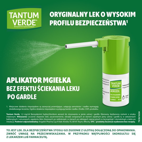 Tantum Verde, 1,5 mg/ml, aerozol do stosowania w jamie ustnej i gardle, 30 ml