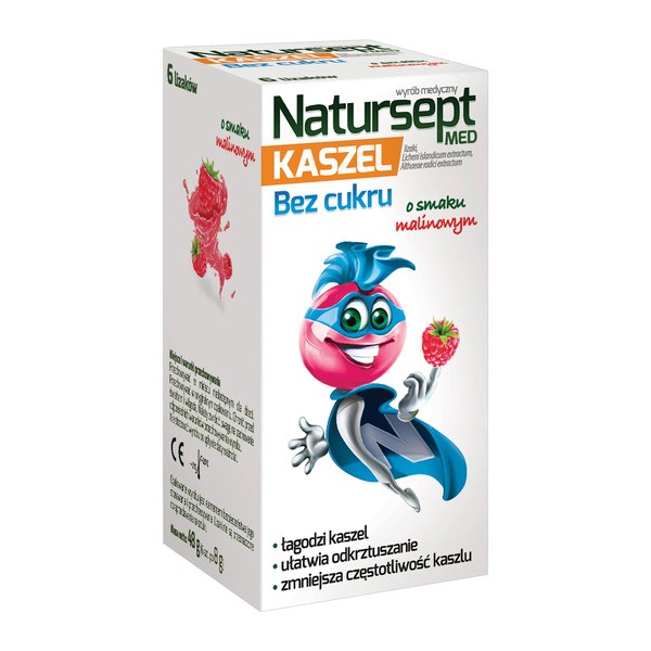 Natursept MED Kaszel, lizaki bez cukru, smak malinowy, 6 szt.