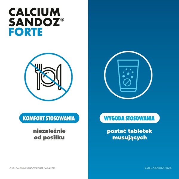 Calcium-Sandoz forte, tabletki musujące, 500 mg Ca, 20 szt