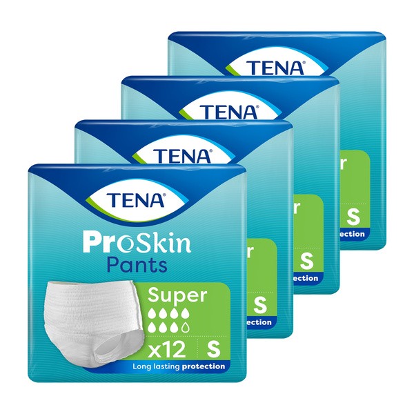 Zestaw 4 x TENA Pants ProSkin Super, majtki chłonne, rozmiar S, 12 szt.