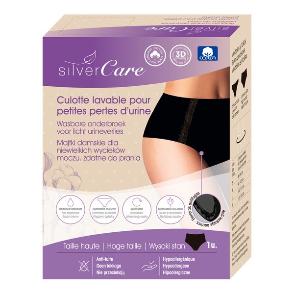Silver Care, bielizna damska na lekkie nietrzymanie moczu, wysoki stan, L, czarny, 1 szt.