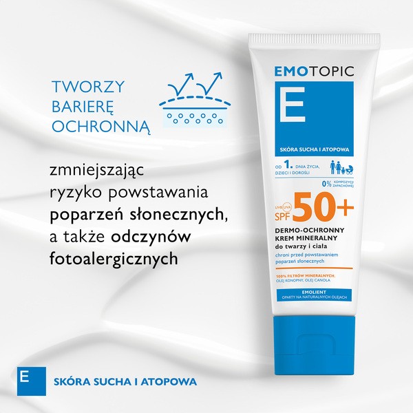 Emotopic, dermo-ochronny krem mineralny do twarzy i ciała SPF 50+, 75 ml