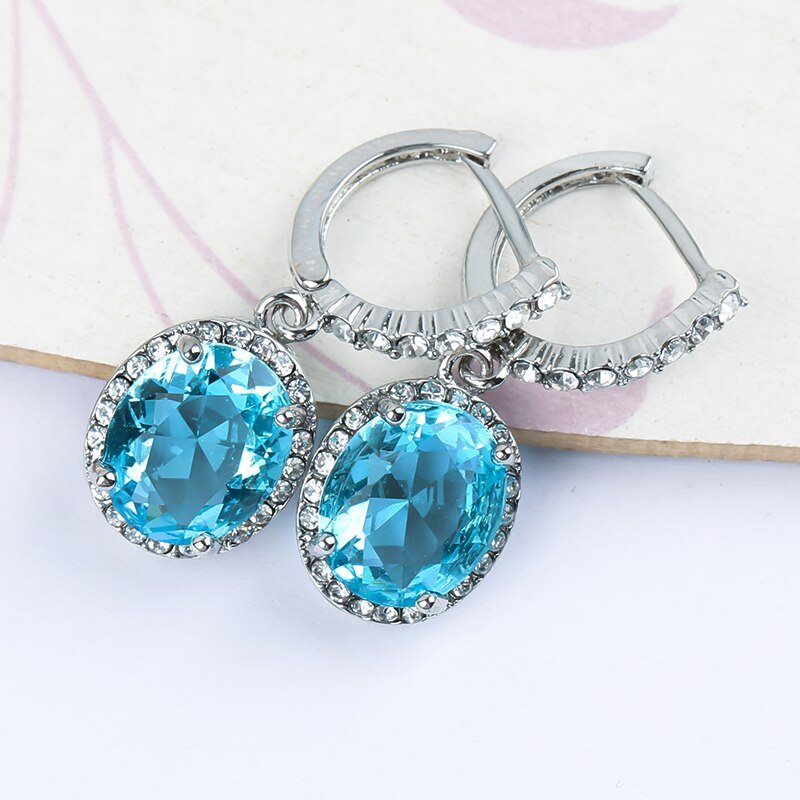 Modne niebieskie z cyrkonia owalne kamien spadek kolczyki dla kobiet bizuteria luksusowe Rhinestone zareczyny kolczyk 2021 nowy Z4K567
