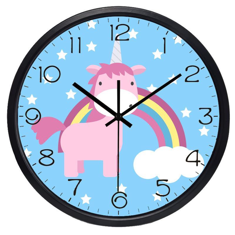 Creatieve kleine vliegende paard cartoon kinderkamer babykamer slaapkamer stille wandklok