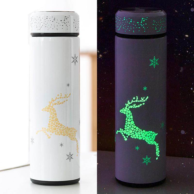 BPA Fri 500ml Lysende Termokop 304 Rustfrit Stål Termokande Med Tefarvning Glødende Om Natten Termokande Vandflaske