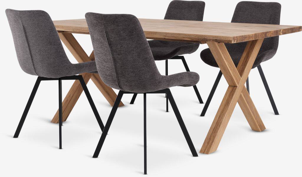 GRIBSKOV HYGUM GRIBSKOV L180 egetræsbord 4 HYGUM grå stol