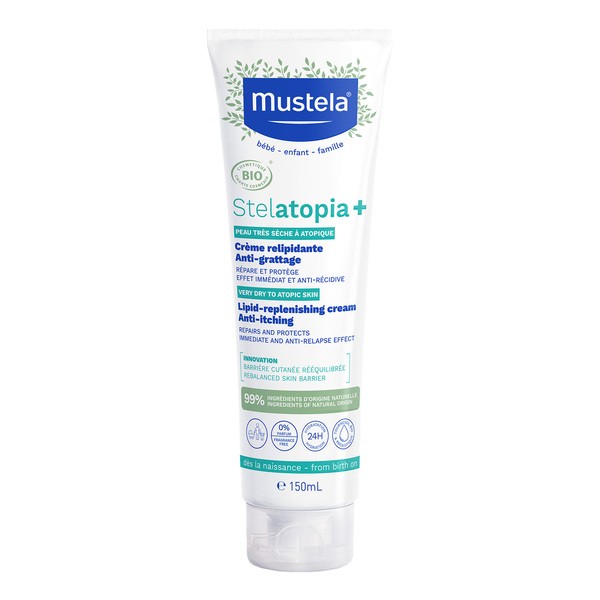 Mustela Stelatopia+, przeciwświądowy krem uzupełniający lipidy, 150 ml
