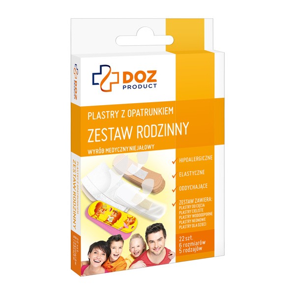 DOZ PRODUCT Plastry z opatrunkiem, zestaw rodzinny, 22 szt.