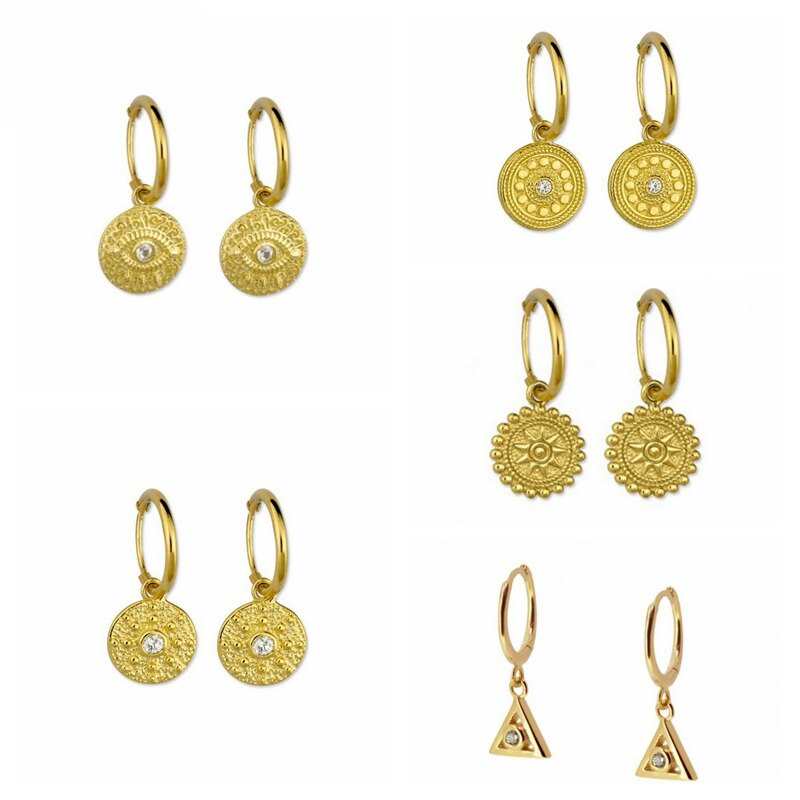 Cner prawdziwe 925 srebro kolczyki dla kobiet Retro okragle karty kolczyki obrecze cyrkon diament koreanski zlota bizuteria Brincos