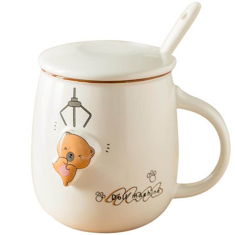 Porcelanowy kubek do kawy z łyżeczką do przykrycia, uroczy, kreatywny kubek do jogurtu, duży, skandynawski pojemnik na sok, ceramiczny, LL50TC