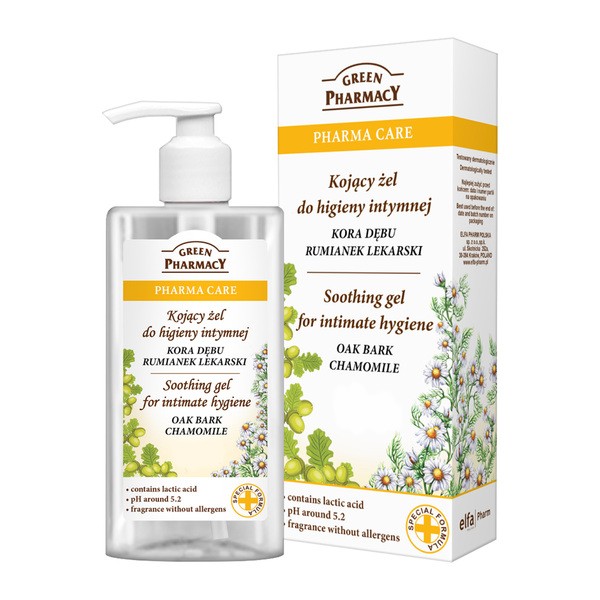 Green Pharmacy, kojący żel do higieny intymnej, kora dębu i rumianek, 300 ml