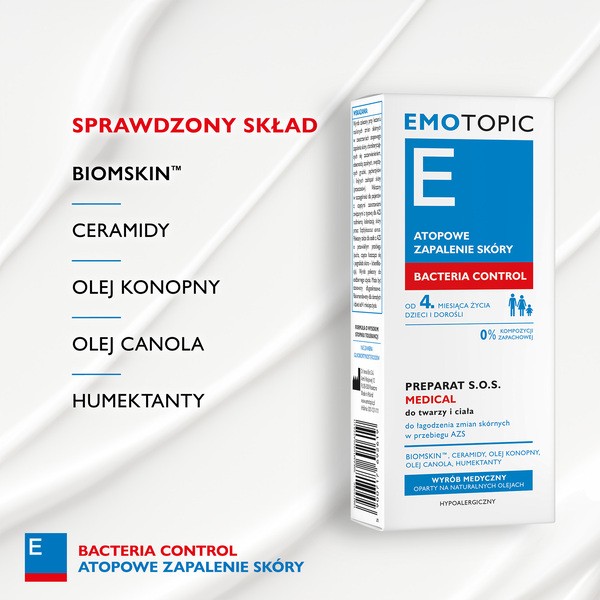 Emotopic Bacteria Control, preparat S.O.S. Medical, do twarzy i ciała, 30 ml