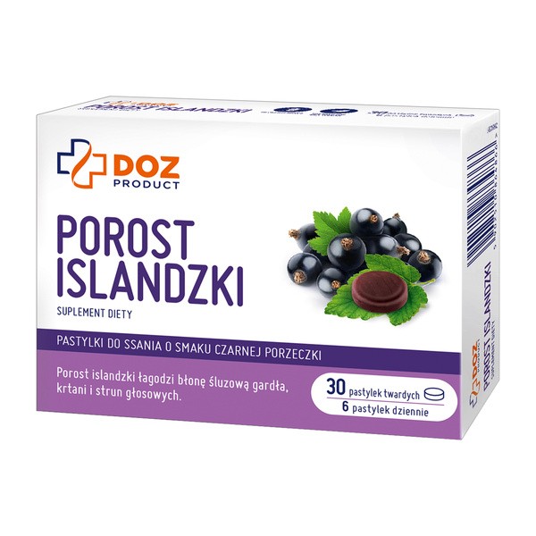 DOZ Product Porost Islandzki, pastylki do ssania, smak czarna porzeczka, 30 szt.