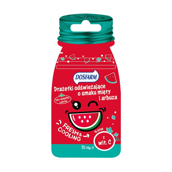 Dosfarm, Drażetki odświeżające o smaku mięty i arbuza, bez cukru, 16 g