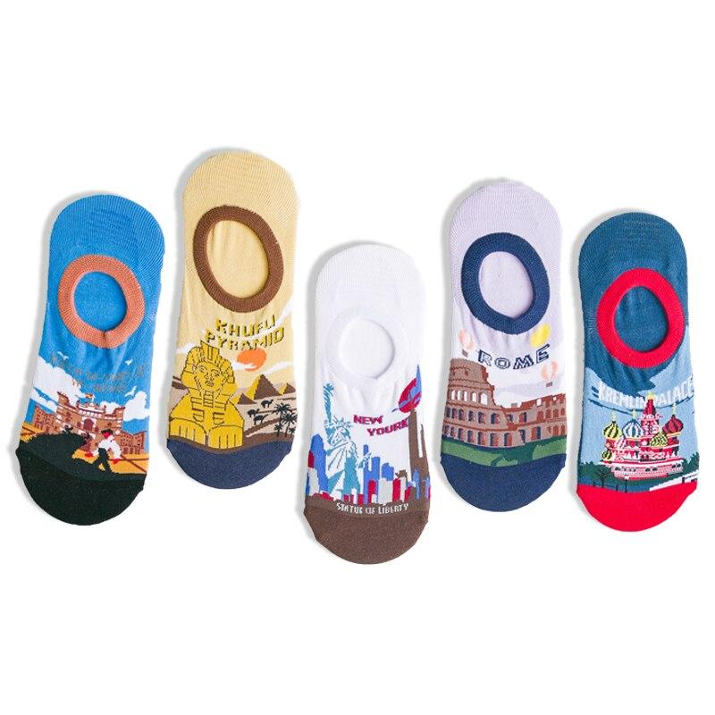 Podwójne skarpetki niewidoczne dla mężczyzn i kobiet, codzienne, kolorowe, bawełniane, letnie, wygodne, znane na całym świecie atrakcje, stare książki, zabawne skarpetki