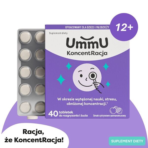 UmmU KoncentRacja 12+, tabletki do rozgryzania i żucia, 40 szt.