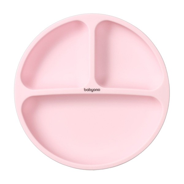 BabyOno, silikonowy talerzyk z przyssawką, różowy, 1 szt.