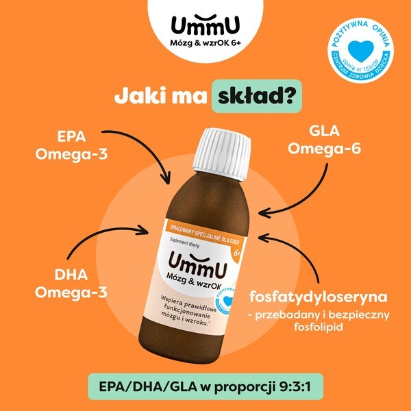 UmmU Mózg & wzrOK 6+, płyn, smak owoce leśne, 150 ml