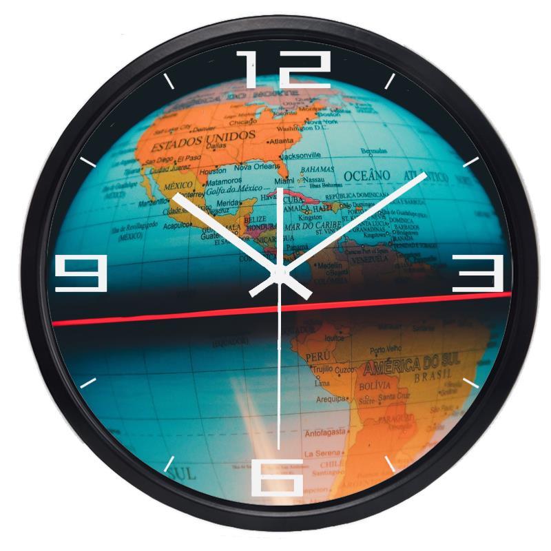 Wereldbol wandklok voor het westelijk halfrond, stille wandklok, woondecoratie, gepersonaliseerd ontwerp.