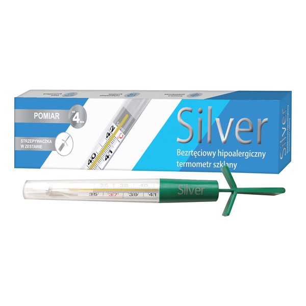 Silver, bezrtęciowy termometr medyczny, szklany, 1 szt.