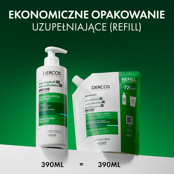 Vichy Dercos DS, szampon przeciwłupieżowy, włosy normalne i przetłuszczające się, opakowanie uzupełniające, 390 ml