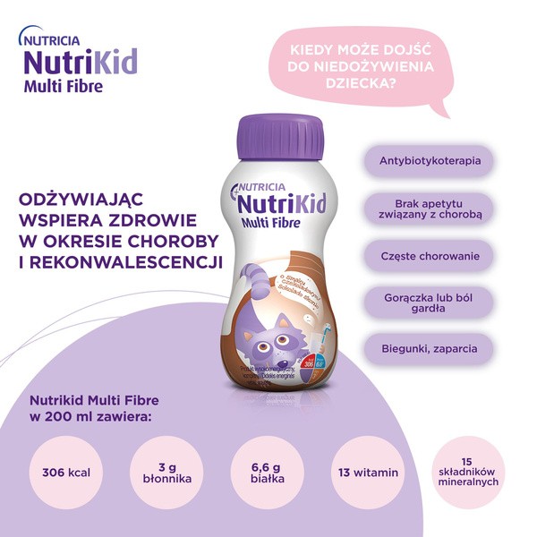 NutriKid Multi Fibre, smak czekoladowy, płyn, 200 ml