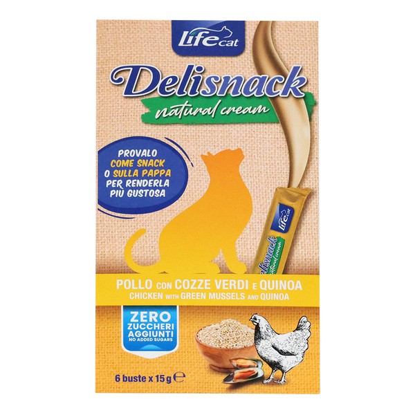 Life Cat Deli Snack Natural Cream Chicken, kremowy przysmak z kurczakiem dla kotów, saszetki, 15 g x 6 szt.