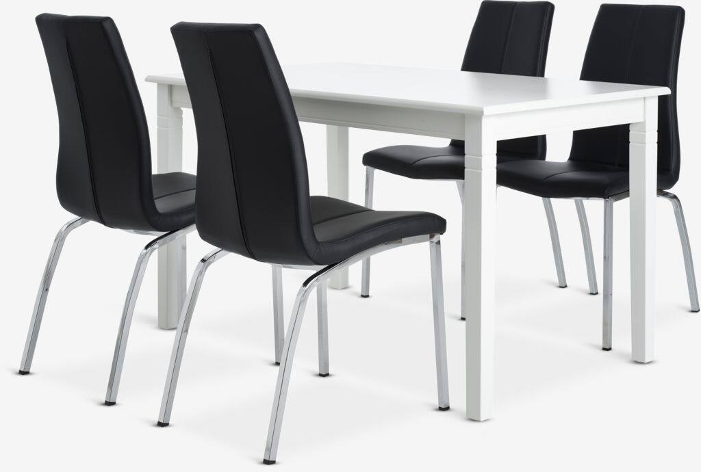 KIRKEBY HAVNDAL KIRKEBY L130/220 bord hvid 4 HAVNDAL stol sort