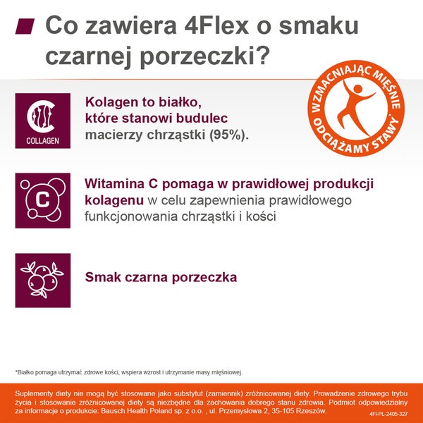 4 Flex, saszetki z proszkiem, smak czarna porzeczka, 30 szt.