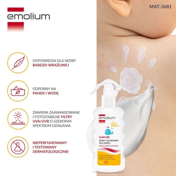 Emolium Suncare, spray ochronny dla dzieci SPF50+, 175 ml