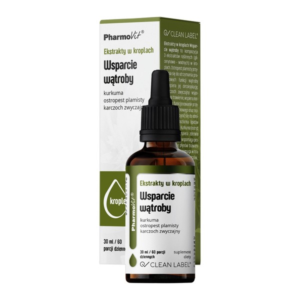 Clean label Pharmovit, Ekstrakty w kroplach, Wsparcie wątroby, 30 ml