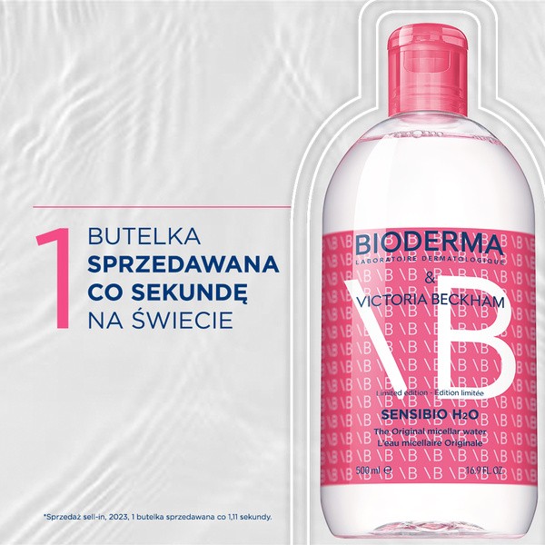 Bioderma Sensibio H2O, edycja limitowana x Victoria Beckham, woda micelarna do skóry wrażliwej, 500 ml