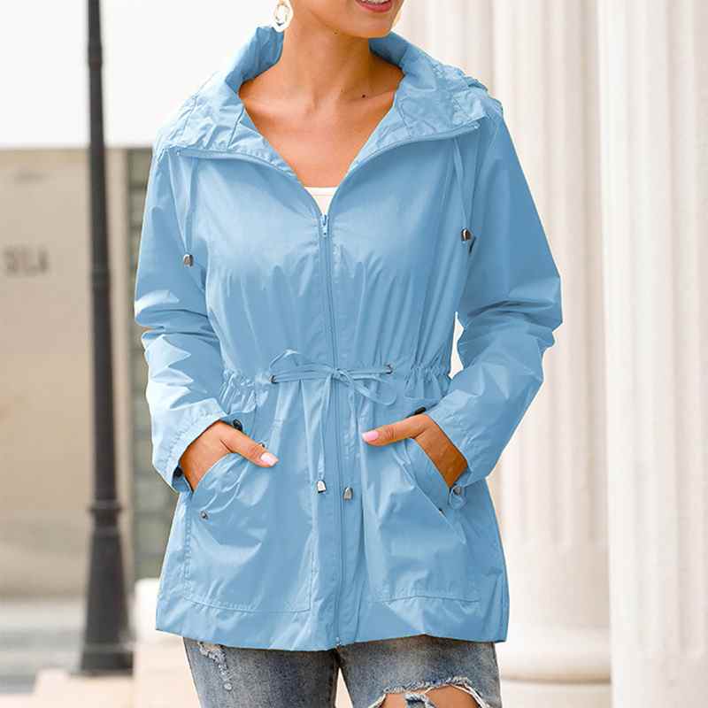 Fashion Women's Hooded Waterproof Raincoat Jacket Spring Autumn 2021 New Zipper Loose Outwear Famale Windbreaker Plus Size Coats