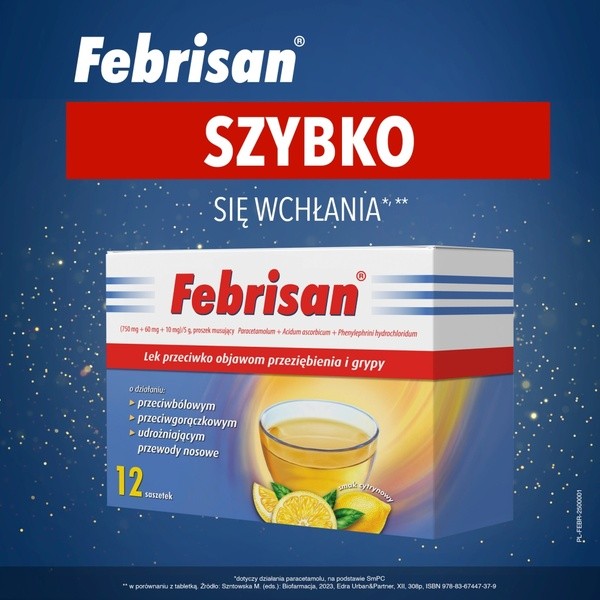 Febrisan, proszek musujący o smaku cytrynowym, 5 g, saszetki, 12 szt.