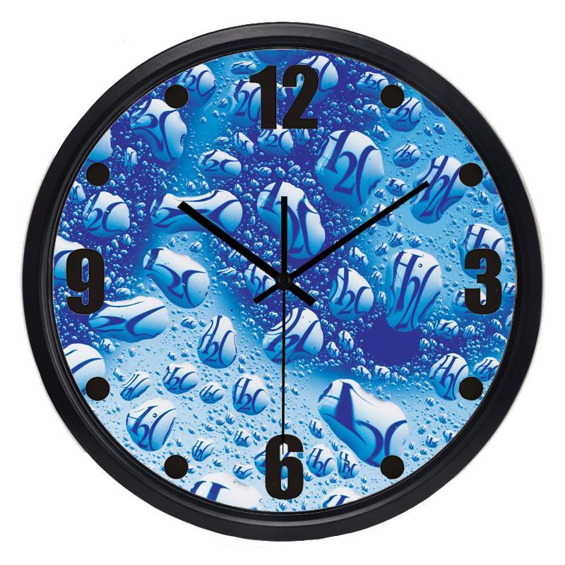 Zuiver water H2O glazen metalen wandklok voor woonkamer en badkamer