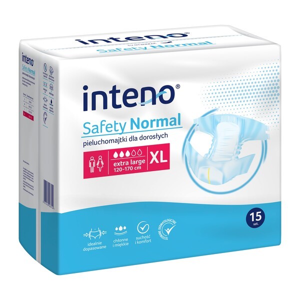 Inteno Safety Normal, pieluchomajtki dla dorosłych, XL, 15 szt.