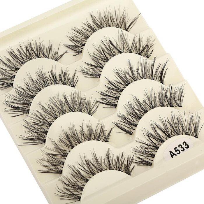 5 Paar natuurlijke kunstwimpers (12 mm) – Lang, kruislings geplaatst en handgemaakt – Zwart – Voor make-up en extensions