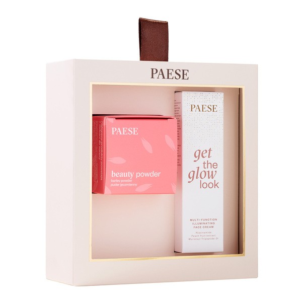 Paese, zestaw świąteczny All About The Base 1, rozświetlający krem do twarzy, 30 ml + puder jęczmienny, 10 g