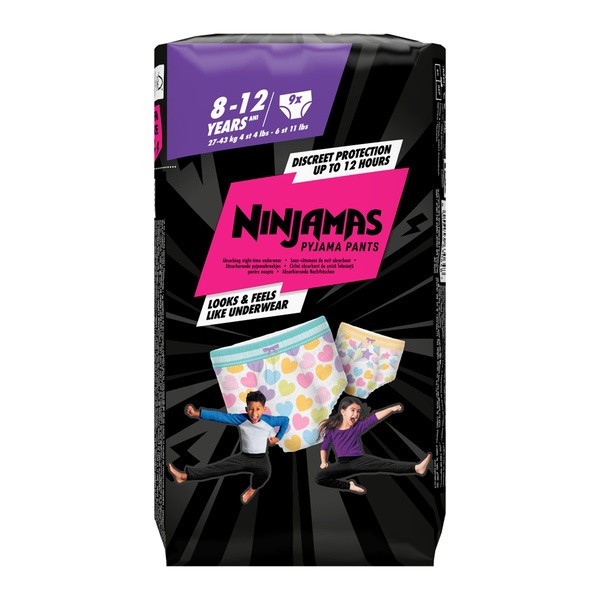 Pampers Ninjamas, pieluchomajtki dla dziewczynki, rozmiar 8 (8-12 lat), 9 szt.