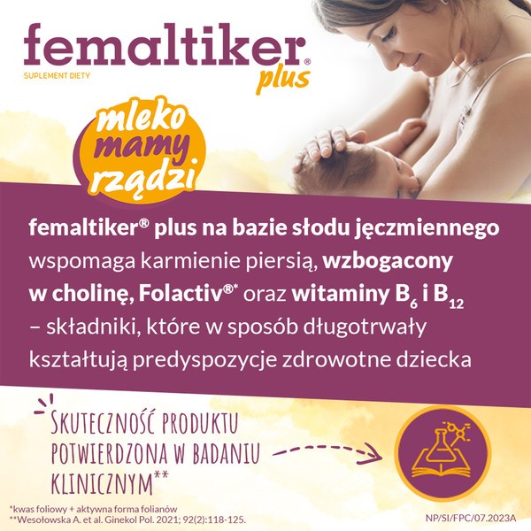 Femaltiker Plus, wsparcie laktacji, smak czekoladowy, proszek w saszetkach, 12 szt.