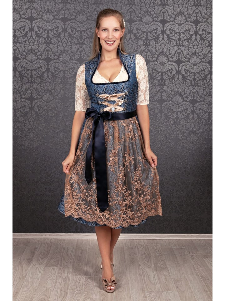 Edelnice Midi Dirndl 2-teilig Stehkragen Estelle in blau günstig kaufen