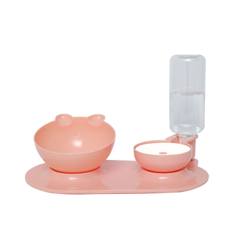 Cat Bowl Pet Neck Guard Double Bowl Automatic Drinking Water Feeder Dog Food Bowl Removable Washable With Water Bottle