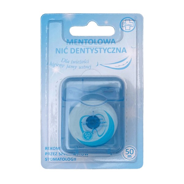 Testeo, nić dentystyczna, mentolowa, woskowana, 50 m