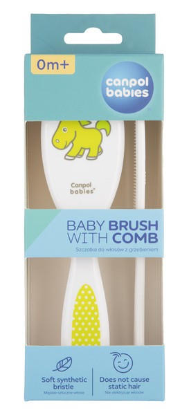 Canpol Babies, Zestaw szczotka z miękkim włosiem i grzebień  dla niemowląt, zielony, 1 szt.